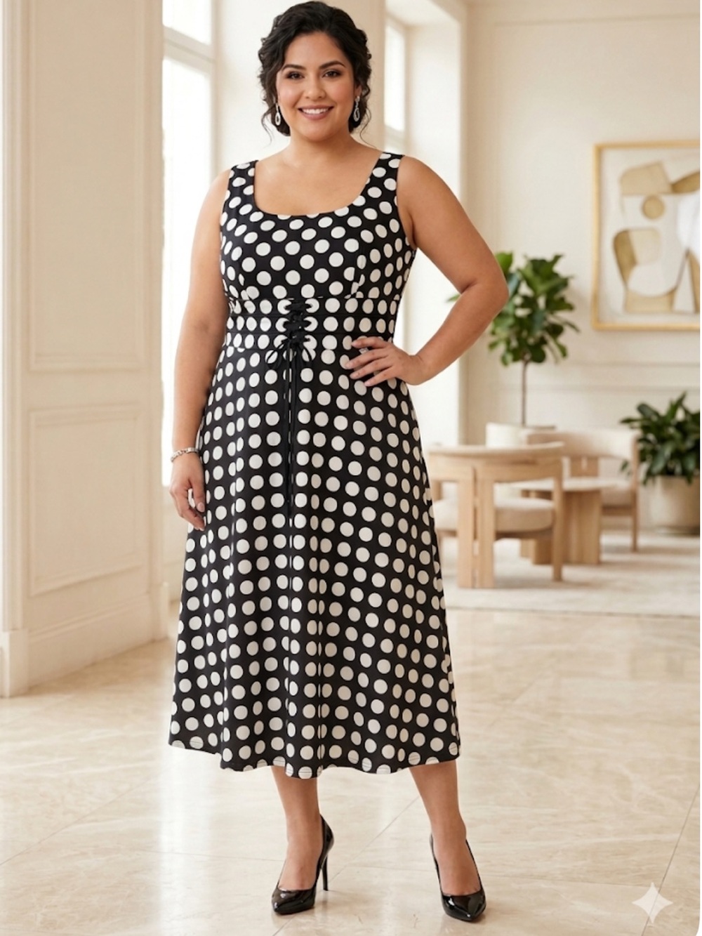 Donna Ricco Polka Dot Midi Dress – Size 20W – Classic & Flattering